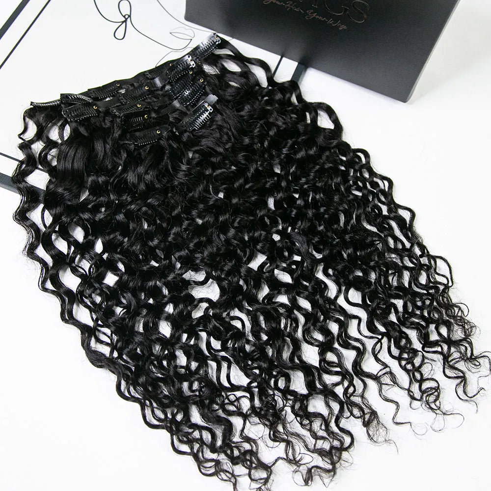 Invisible Seamless PU Weft Clip In Hair Extensions Water Wave