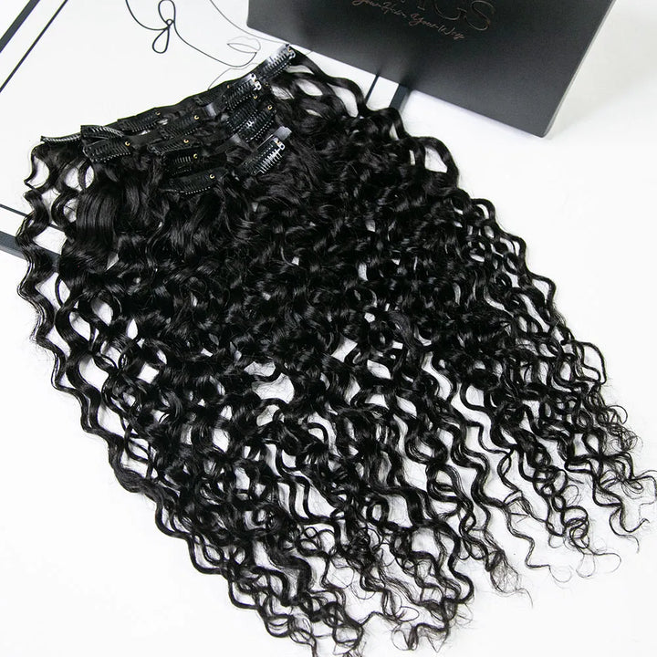 Invisible Seamless PU Weft Clip In Hair Extensions Water Wave