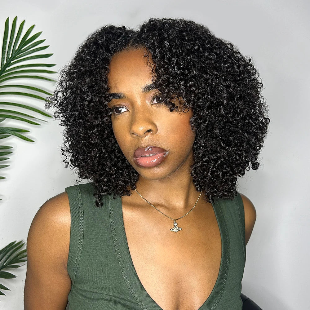 Ywigs Natural  Multi-Textured Kinky Curly human crochet hair front view for crochet braid style