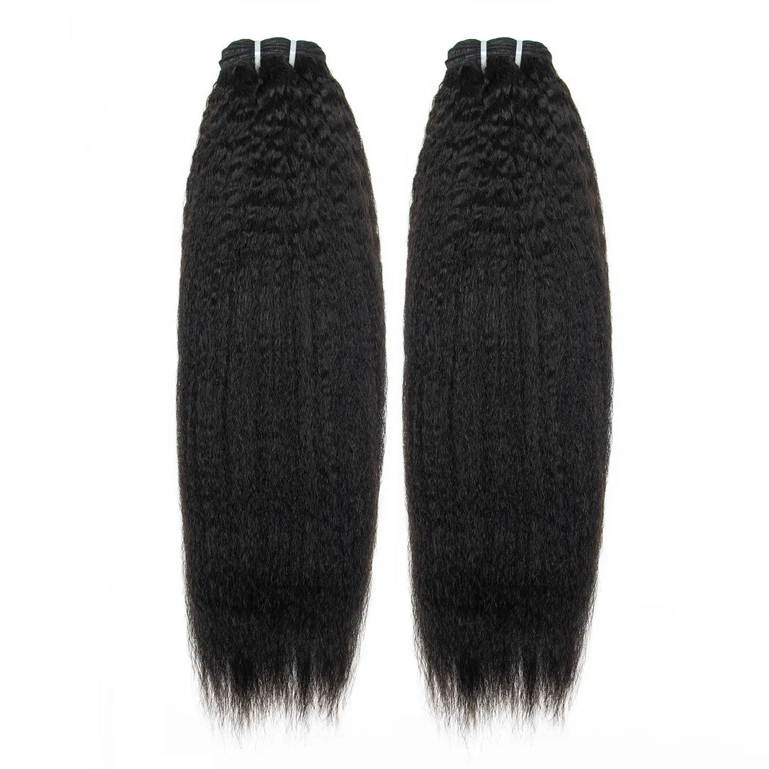 Ywigs natural color kinky straight human hair two bundles