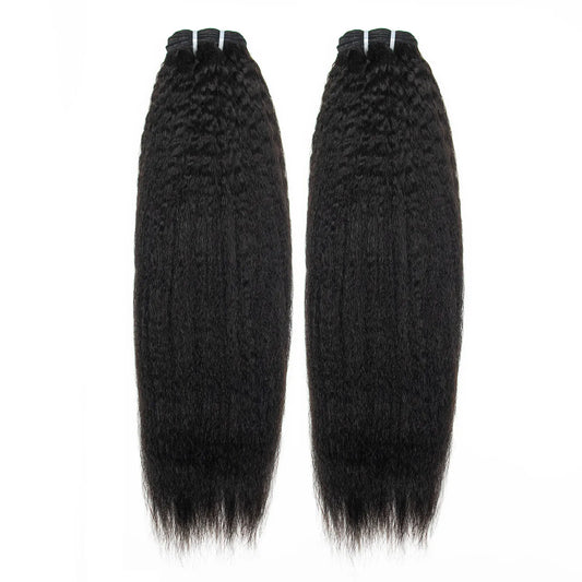 Ywigs natural color kinky straight human hair two bundles