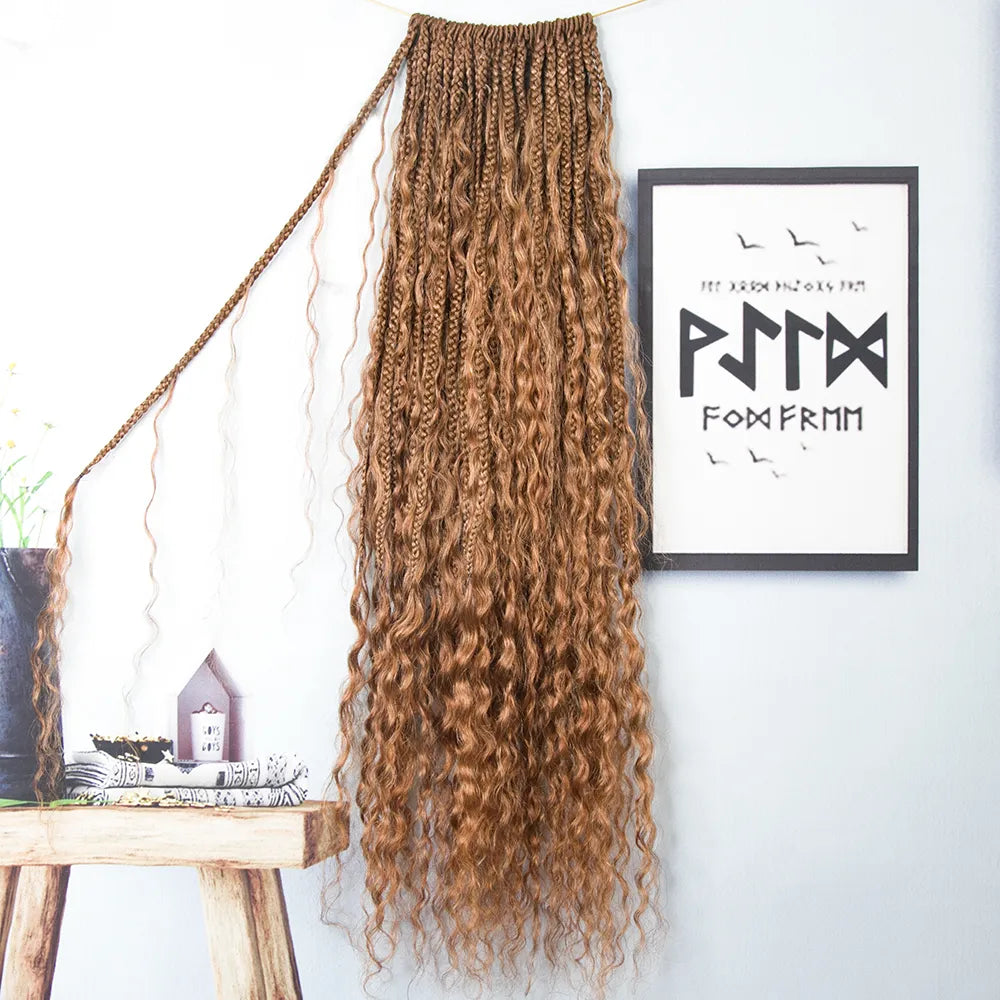 Light Brown Crochet Boho Box Braids with Human Hair Curls – Ywigs