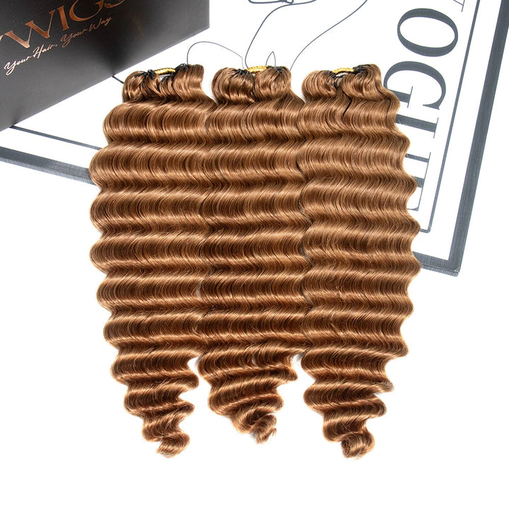 light brown deep wave human crochet hair