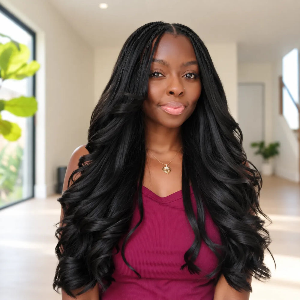 Ywigs Natural Black Light Yaki human crochet hair front view for protective styles