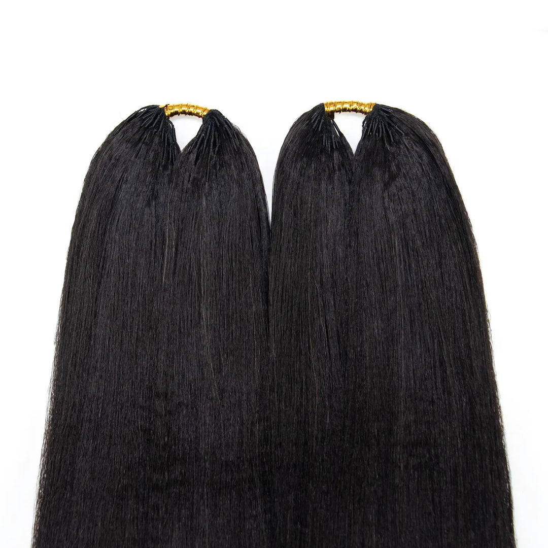 Two bundles of Ywigs Light Yaki Human Crochet Hair displayed together, showcasing the straight texture and bundle quantity.