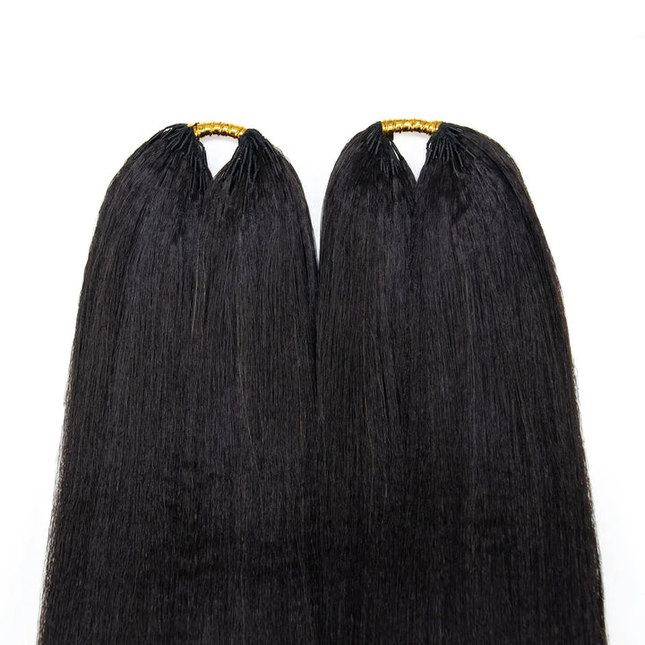 Two bundles of Ywigs Light Yaki Human Crochet Hair displayed together, showcasing the straight texture and bundle quantity.