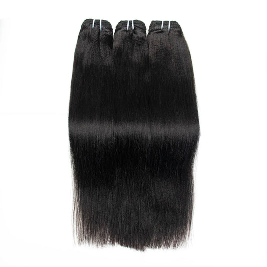 Ywigs Natural Color Light Yaki human hair bundleS front view with full thick volume