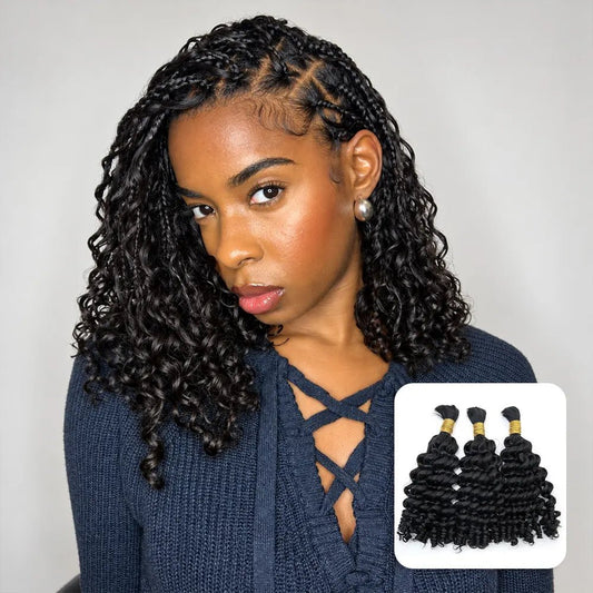 Ywigs Loose Curly bulk hair extensions for braiding front view for boho braid styling