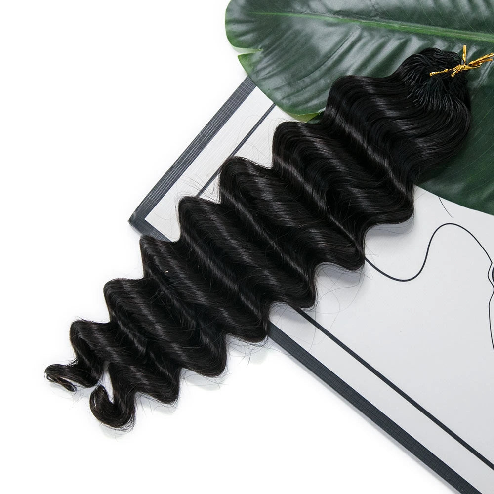 Natural Black loose deep wave feather crochet hair front view
