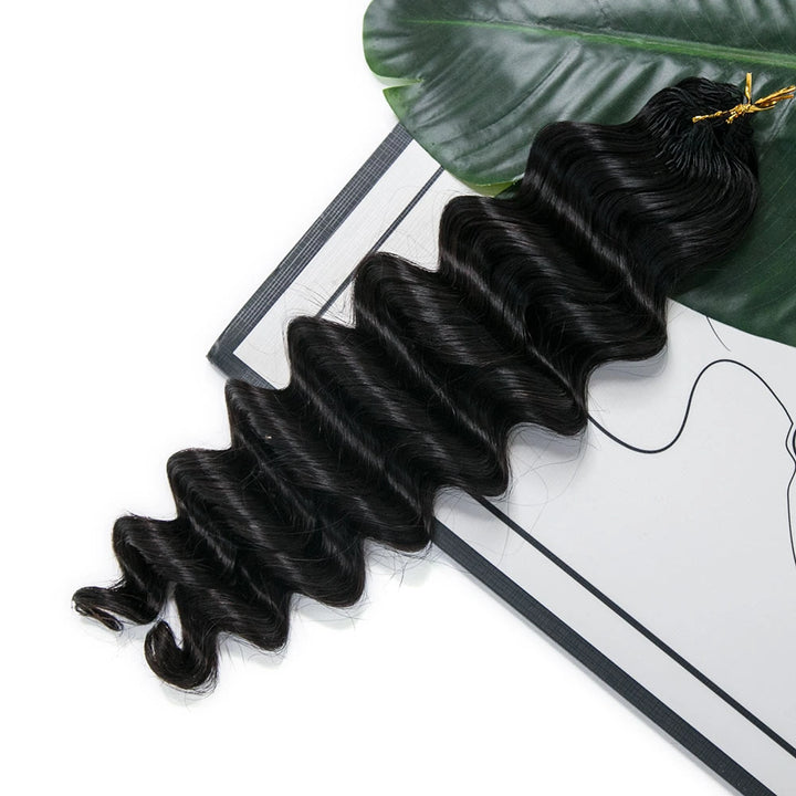 Natural Black loose deep wave feather crochet hair front view