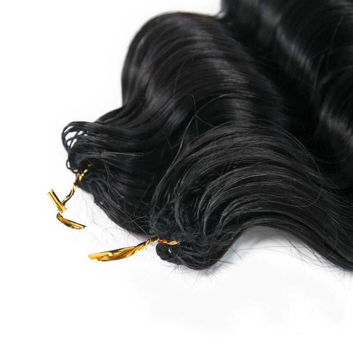 Ywigs Back length view of Ywigs Burmese curly crochet hair showing full bulk and even texture 