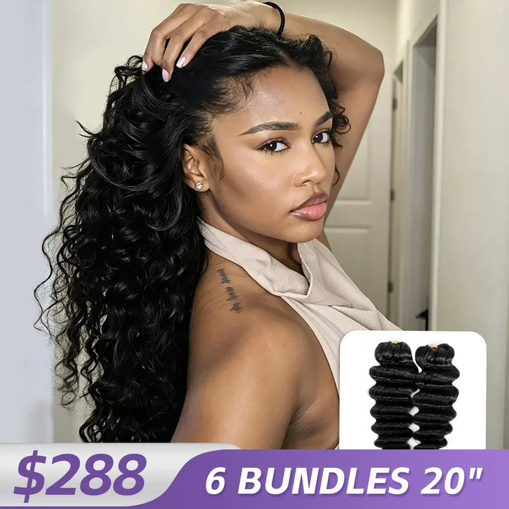 Ywigs Natural Black  Loose Deep Wave human crochet hair front view for crochet braid style