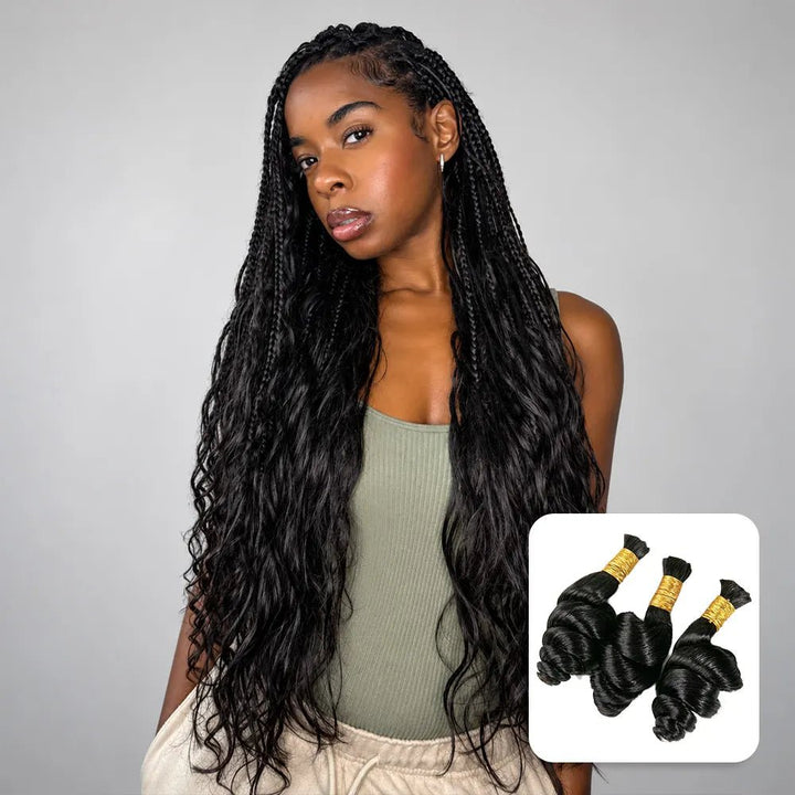 Ywigs Loose Wave Bulk Hair Extensions for Braiding side view for boho braids