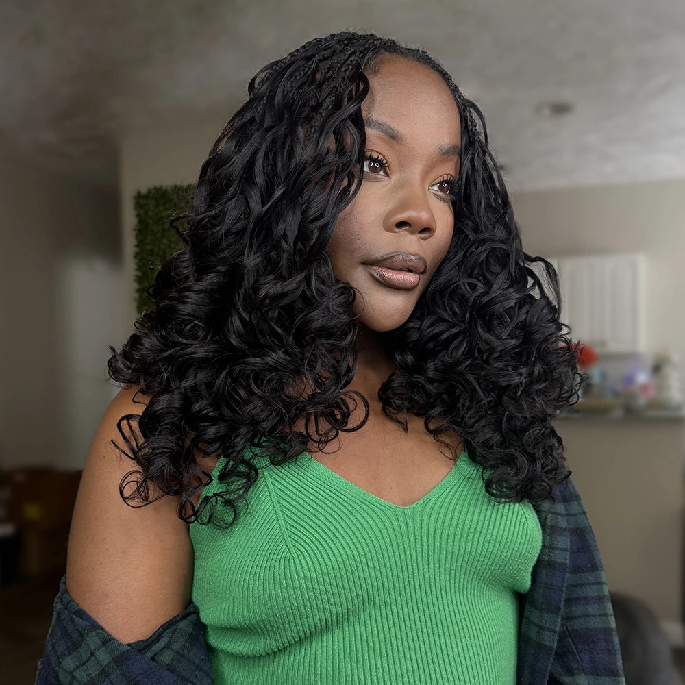 Ywigs Side angle of loose wave human crochet hair showing full volume and natural bounce