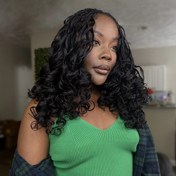 Ywigs Side angle of loose wave human crochet hair showing full volume and natural bounce