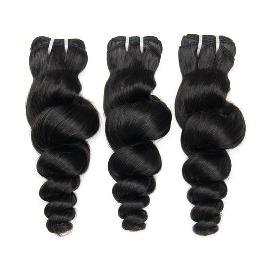 Ywigs Natural Color loose wave human hair three bundles front view with bouncy loose waves and silky sheen