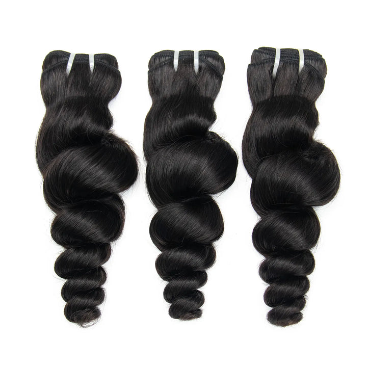 Ywigs Natural Color loose wave human hair three bundles front view with bouncy loose waves and silky sheen