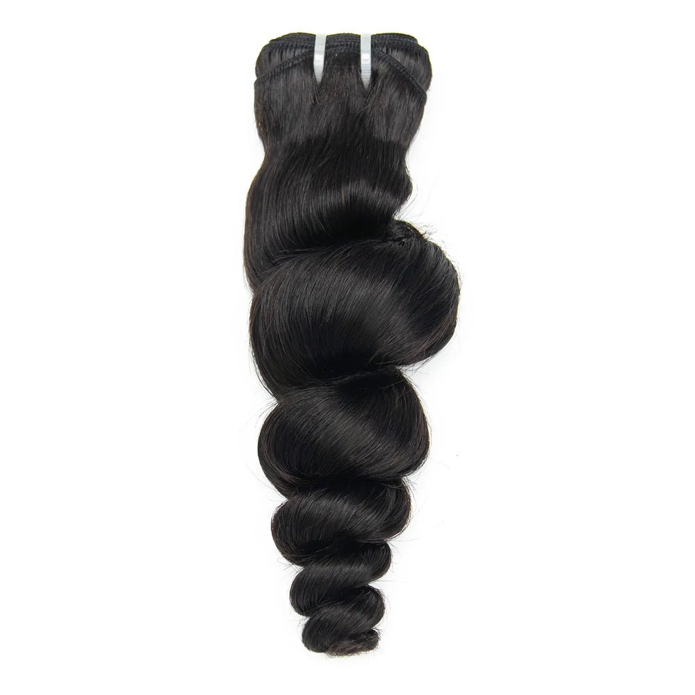 Ywigs Natural Color loose wave human hair one bundle front view with bouncy loose waves and silky sheen for sew in weave