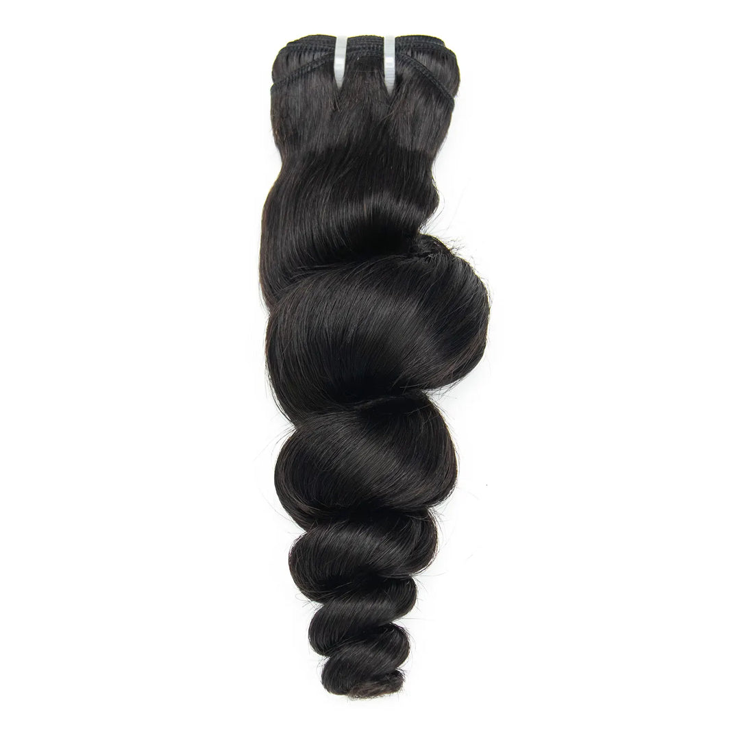Ywigs Natural Color loose wave human hair one bundle front view with bouncy loose waves and silky sheen for sew in weave