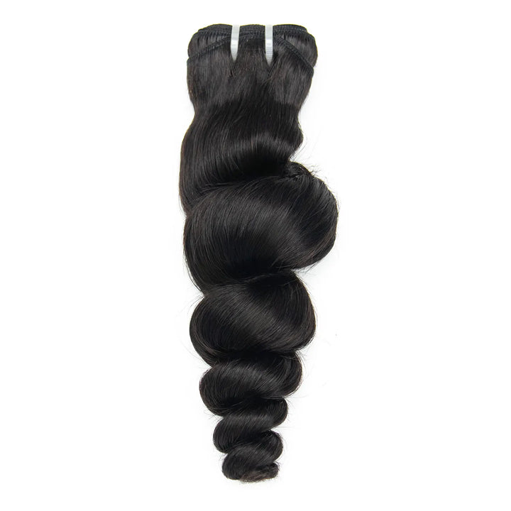 Ywigs Natural Color loose wave human hair one bundle front view with bouncy loose waves and silky sheen for sew in weave