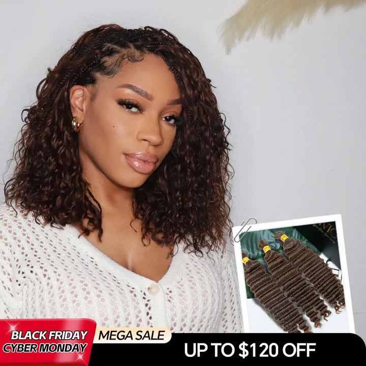 #4 Medium Brown Deep Wave Bulk Hair Extensions for Braiding