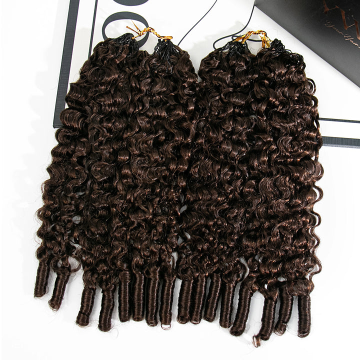 medium brown water curly feather crochet hair