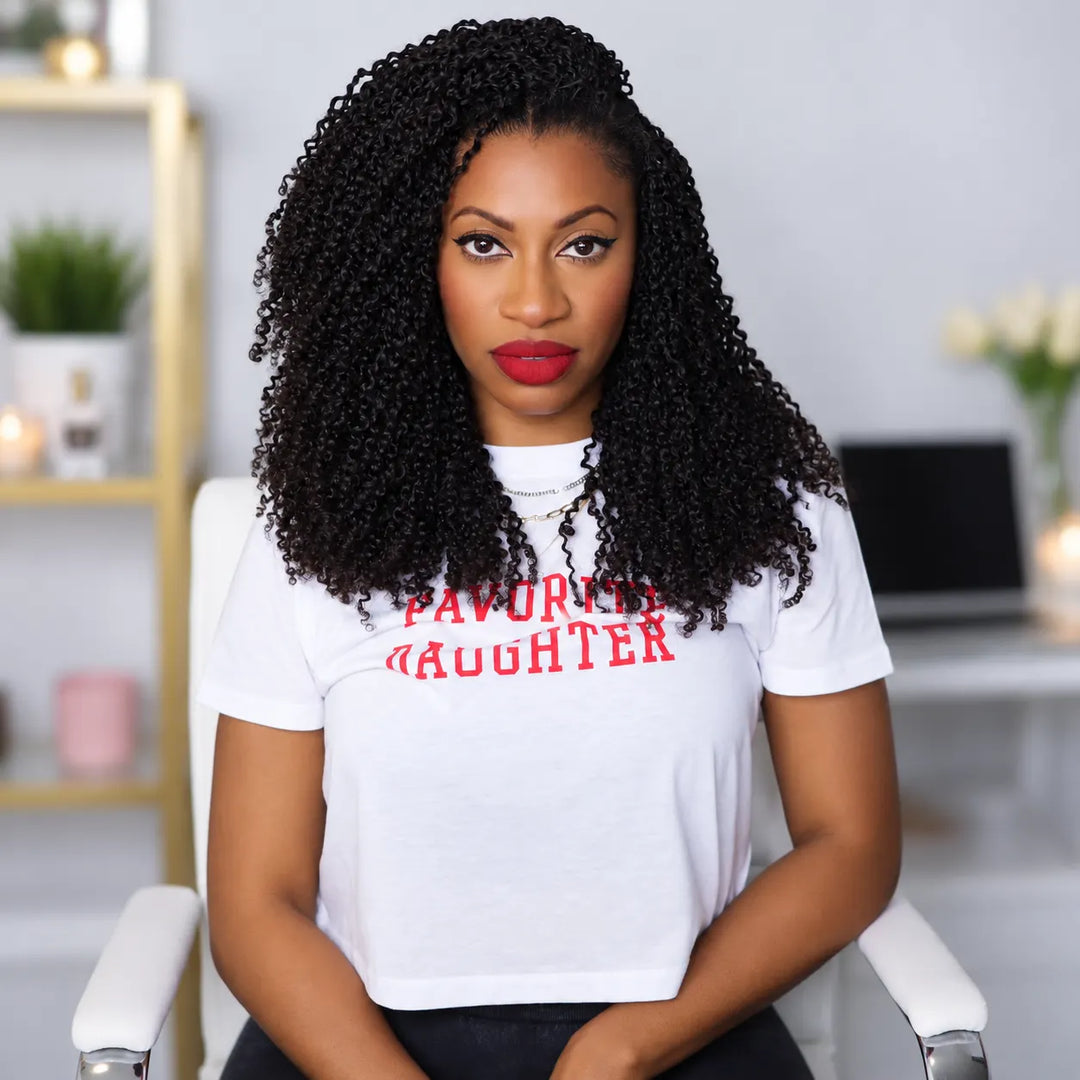 Ywigs Natural Black Micro Yanky Twists human crochet hair front view for defined twist style