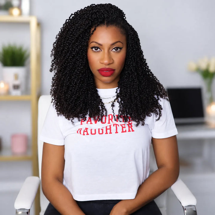 Ywigs Natural Black Micro Yanky Twists human crochet hair front view for defined twist style