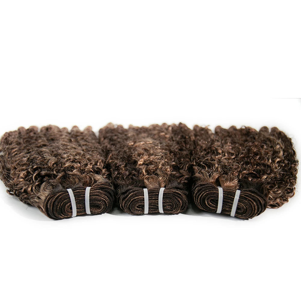 mix color blend #4/27/30 water curly weft bundles for ponytail