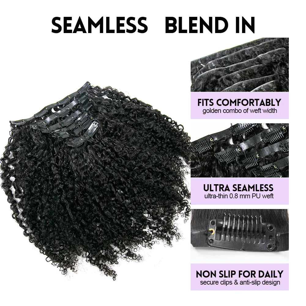 multi-textured kinky curly invisible seamless clip in