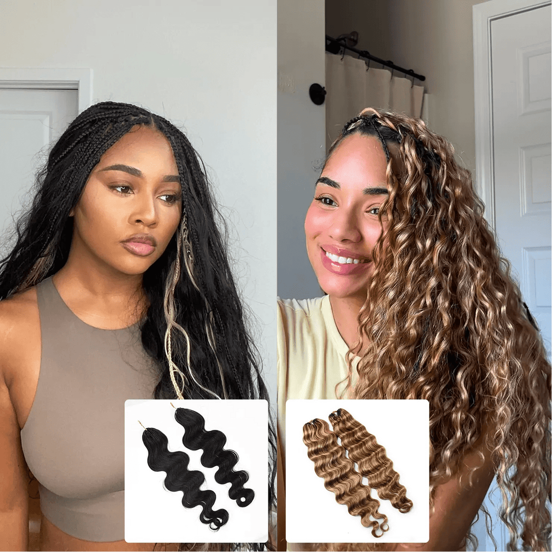 Ywigs Natural Black Body Wave and #27/30/613 Loose Deep Wave Human Crochet Hair Combo Set, showcasing the mixed-color curls and voluminous hairstyle