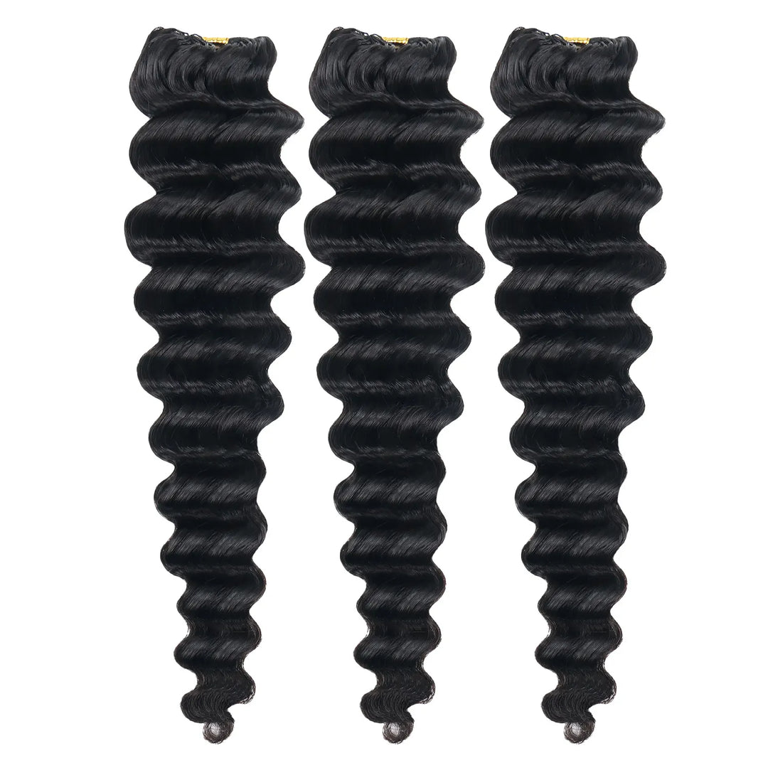 Ywigs natural black deep wave human crochet hair for miracle knots 3 bundles