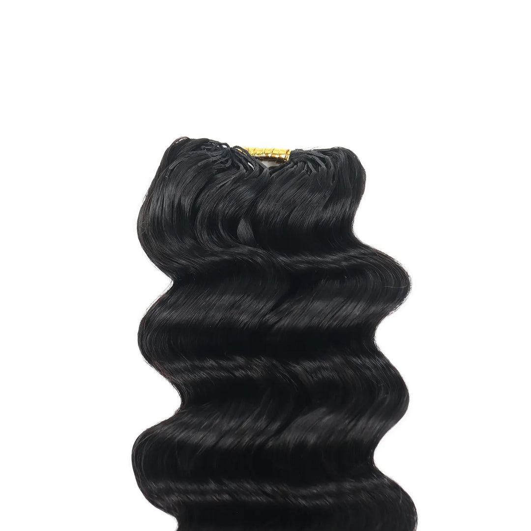 Ywigs natural black deep wave human crochet hair for miracle knots close up view