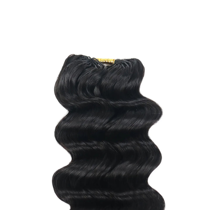 Ywigs natural black deep wave human crochet hair for miracle knots close up view