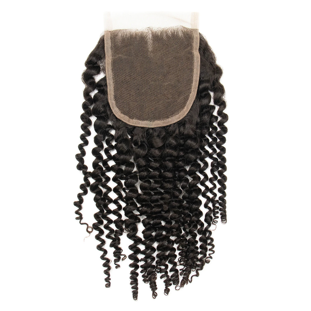 Ywigs Natural Black Kinky Curly 4x4 Lace Closure front view