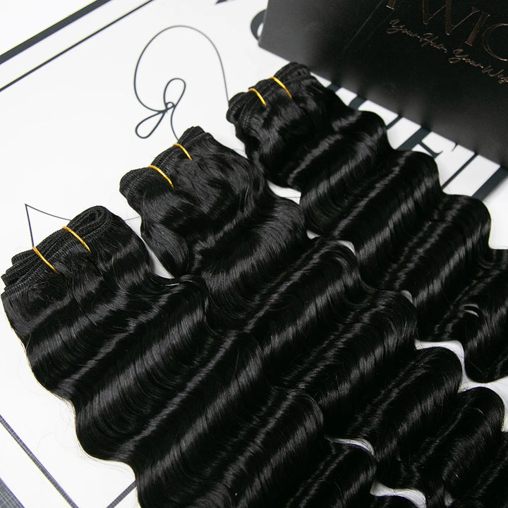 Cambodia Virgin Hair Deep wave 
bundles defined curls