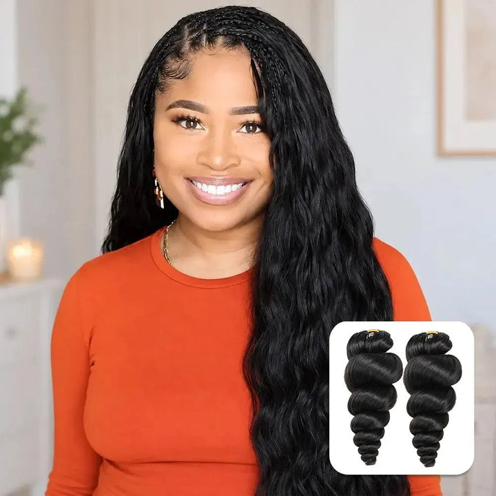 Side angle of Ywigs loose wave human crochet hair showing soft wave texture and natural volume for crochet braids