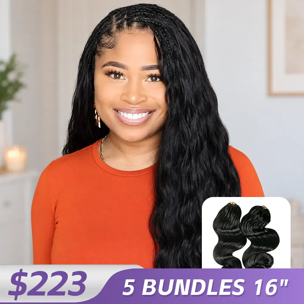 Ywigs Natural Black Loose Wave human crochet hair front view for soft crochet braid style