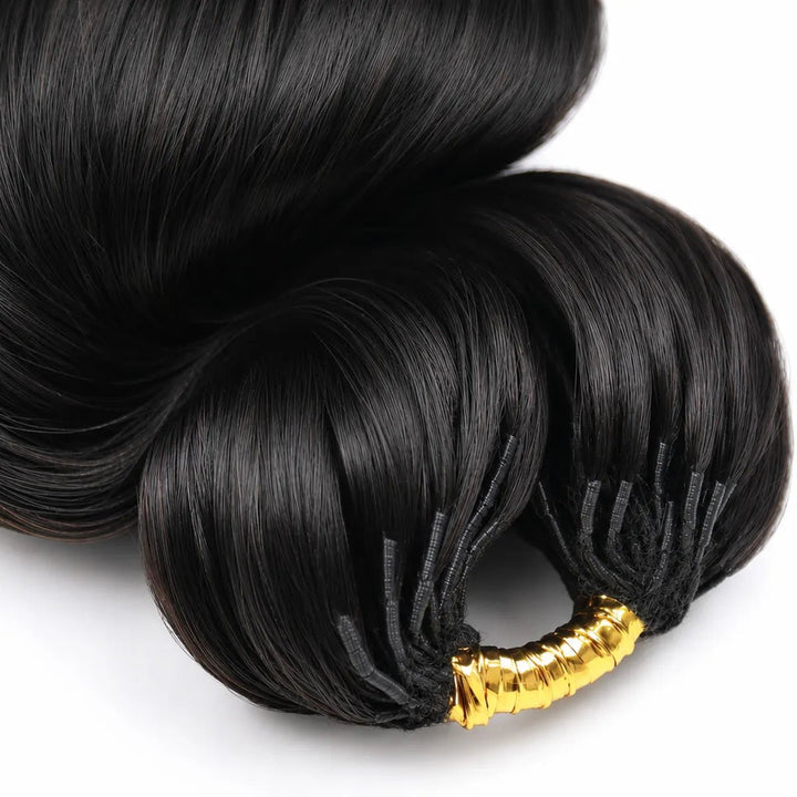 Ywigs natural black loose wave human crochet hair for miracle knots close up of golden wrapped root