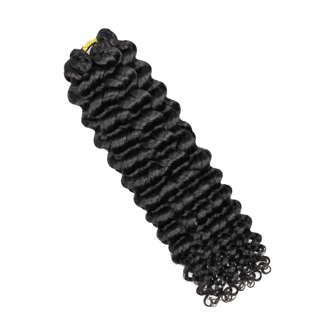 Ywigs natural black spanish curl human crochet hair single bundle side view showcasing uniform springy curl pattern