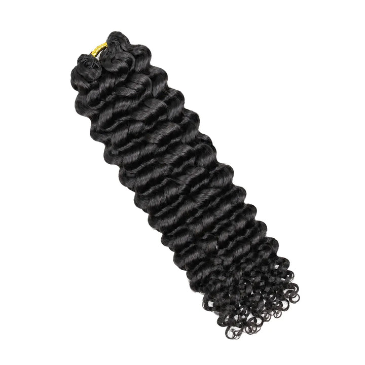 Ywigs natural black spanish curl human crochet hair single bundle side view showcasing uniform springy curl pattern