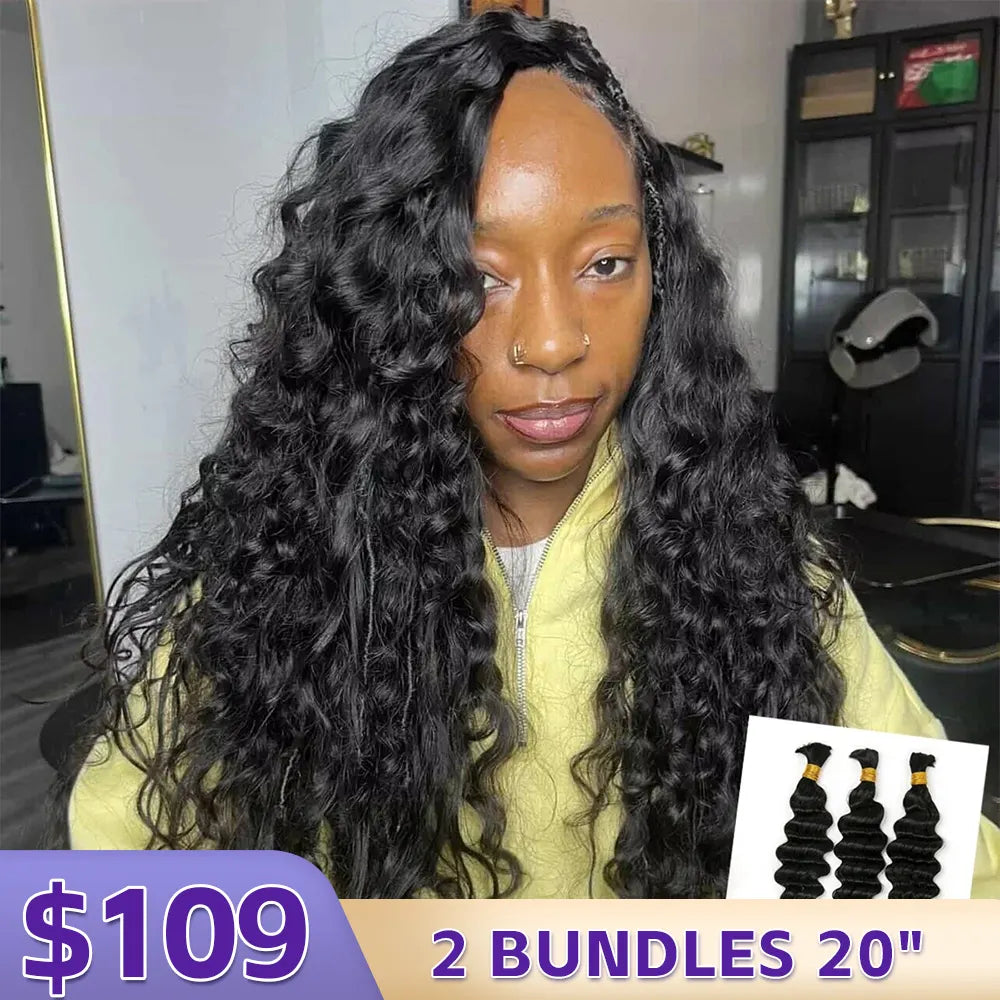 Ywigs Natural Color Loose Deep Wave Bulk Human Braiding Hair front view