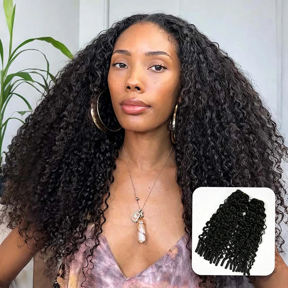 Natural Black Water Curly human crochet hair front view for crochet braid style