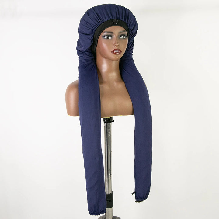 Navy blue extra large sleep bonnet with roomy fit for braids and long hair
