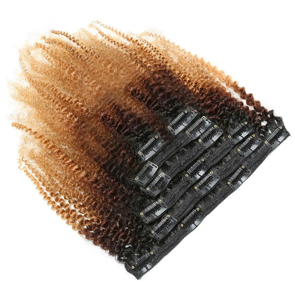 Ombre T1B/4/27 Classic Lace Weft Clip In Kinky Curly Human Hair Extensions