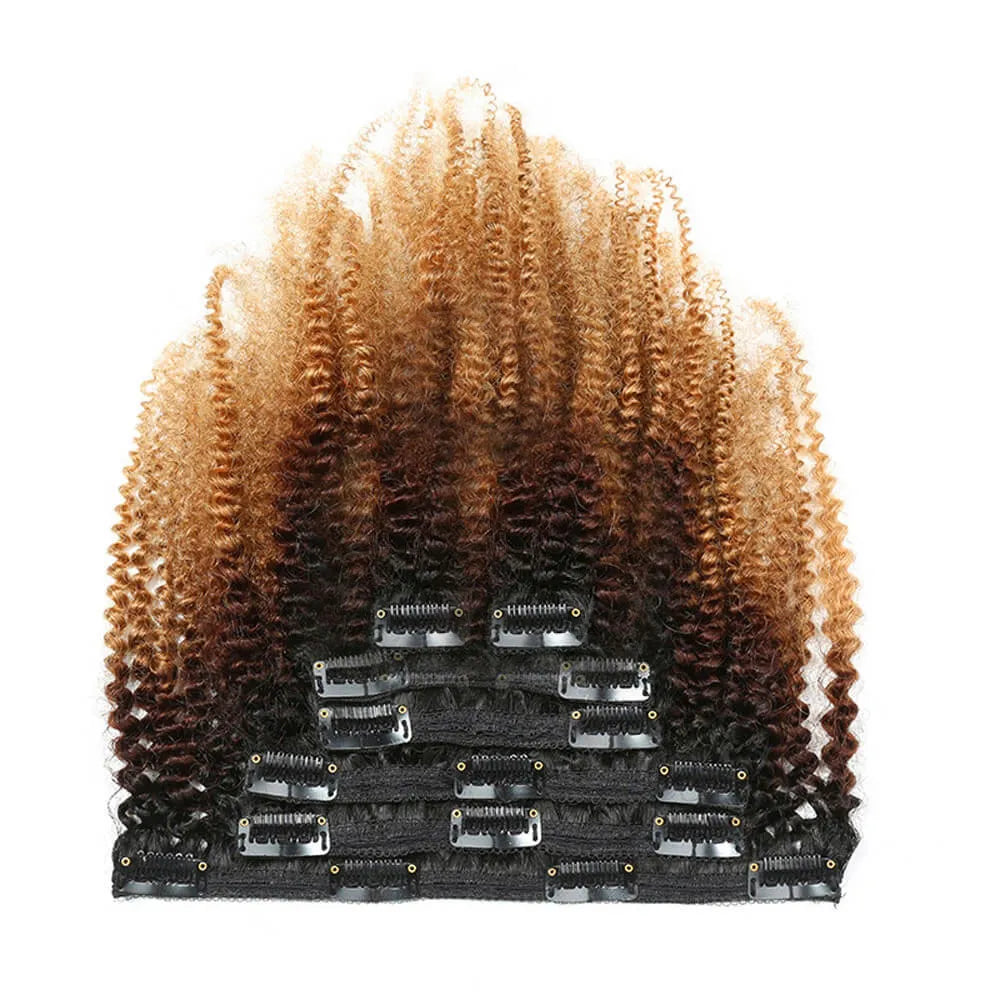 Ombre T1B/4/27 Classic Lace Weft Clip In Kinky Curly Human Hair Extensions