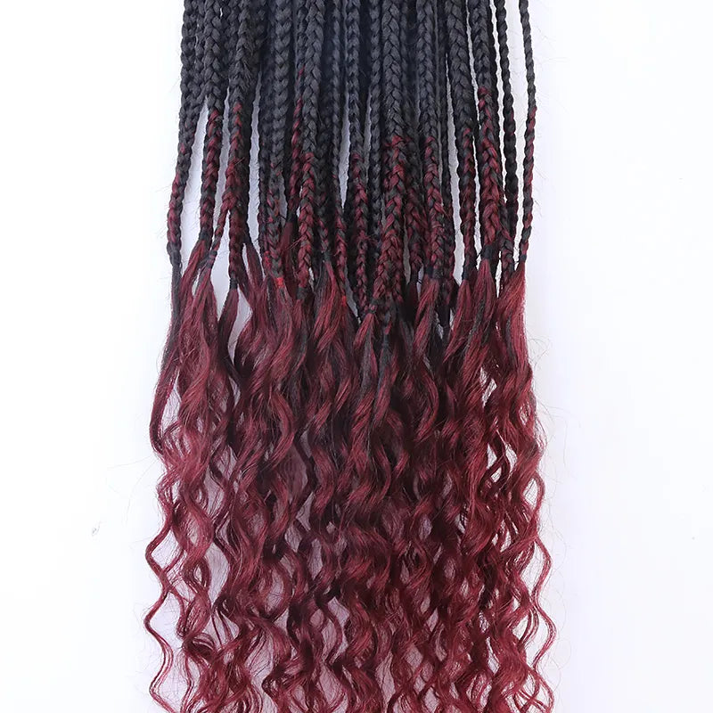 Ombre Burgundy Crochet Box Braids with Human Hair Ends