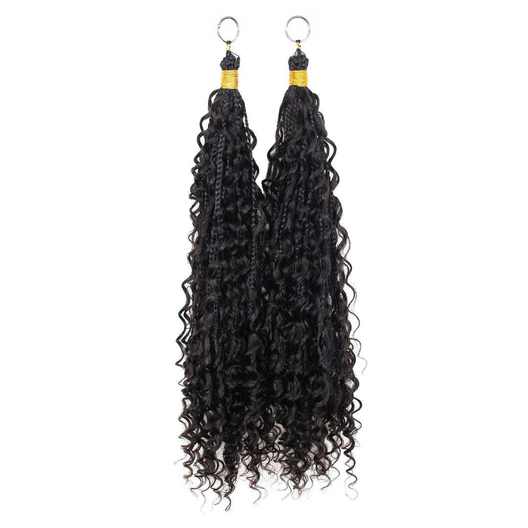 Ywigs Pre-Braided Miracle Knots Deep Wave Crochet Hair front view showing braided sections and flowing curls