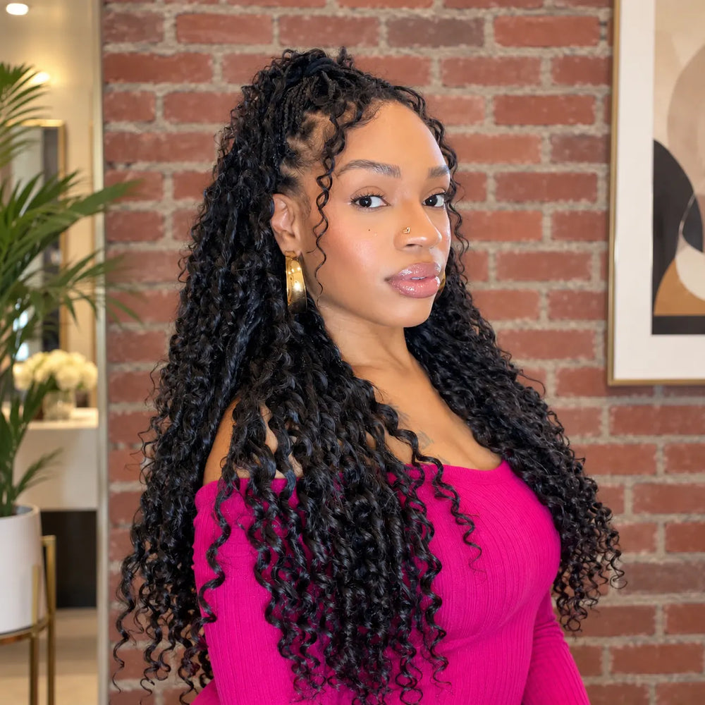 pre-braided miracle knots with deep wave human hair curls