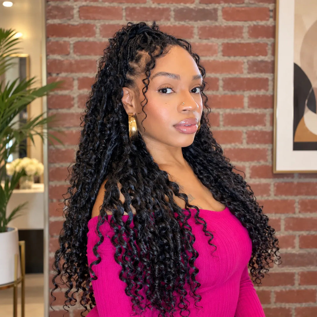 pre-braided miracle knots with deep wave human hair curls